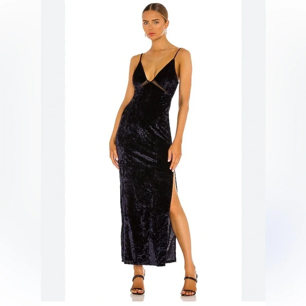 Free People Low Key Crushin Elegant Dark Navy Velvet Evening Dress . Size Xs